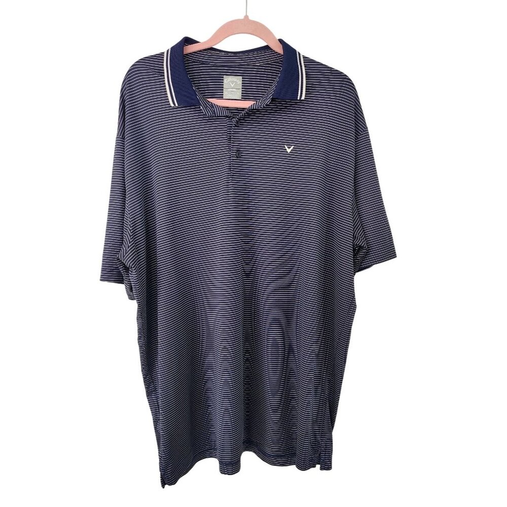 Callaway Opti- Dri Men's Navy and White Striped Performance Golf Polo Size XL